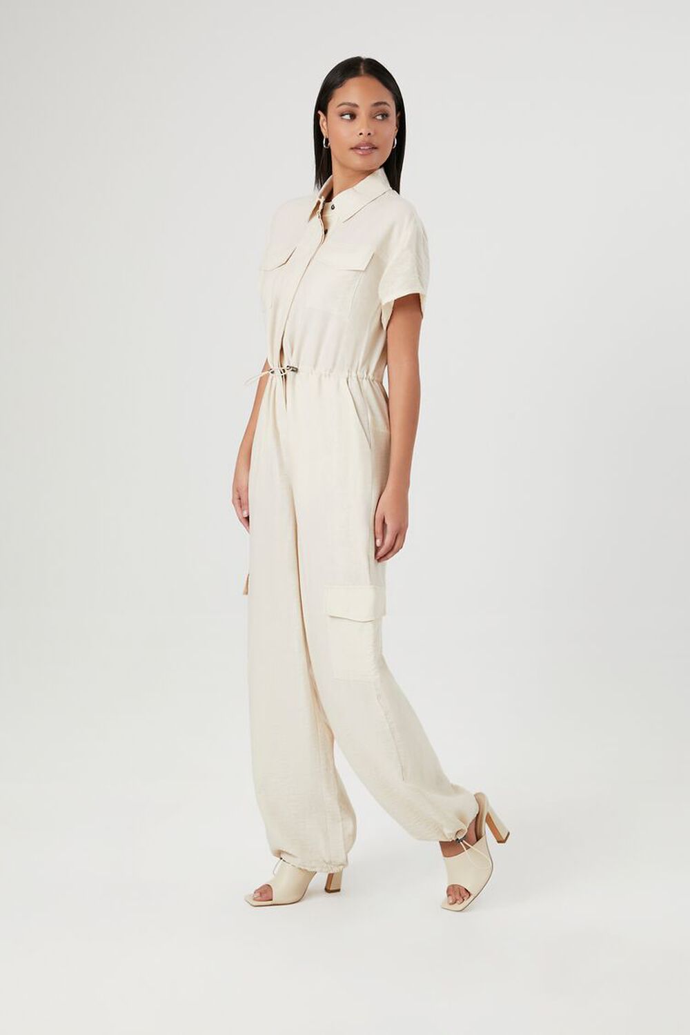 Toggle Drawstring Cargo Jumpsuit